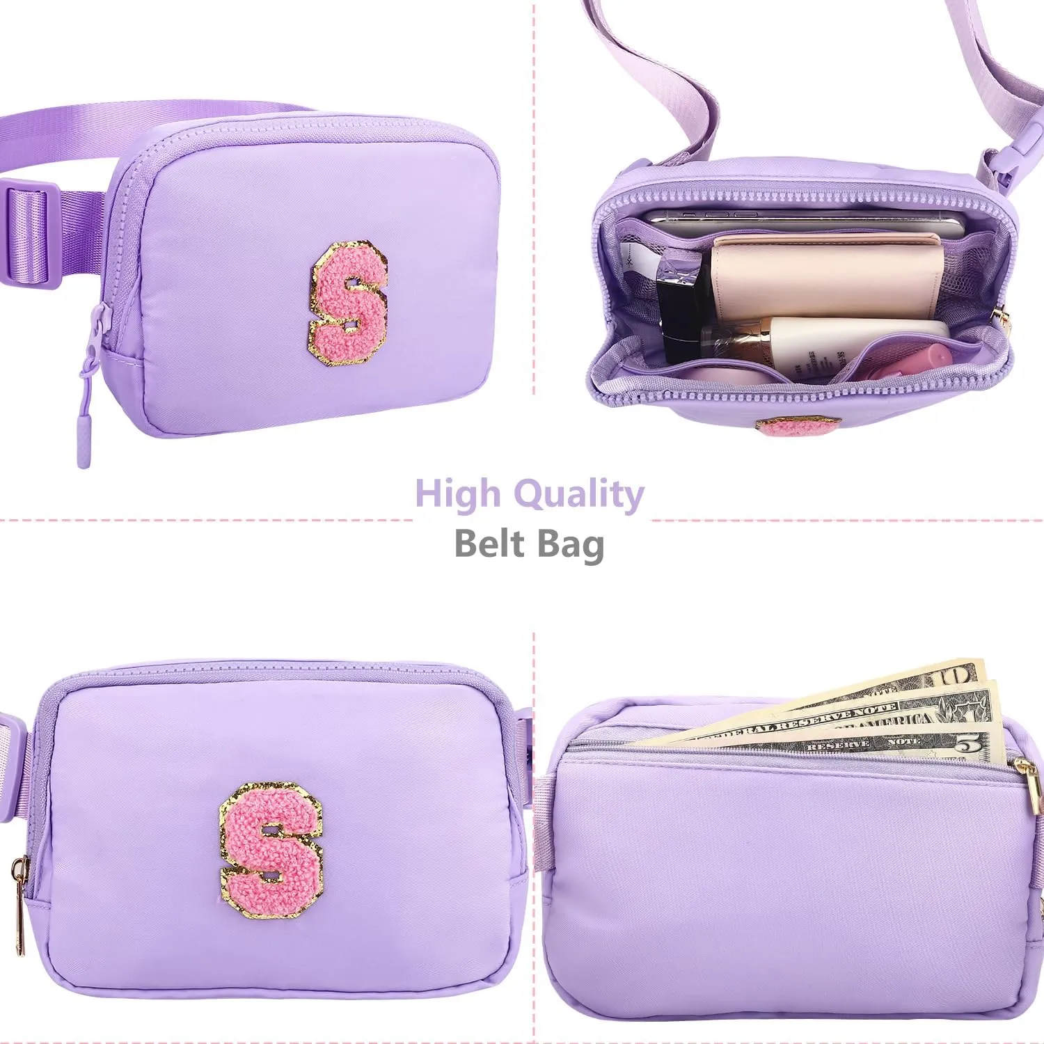 Girls Belt Bag for Fanny Pack - Initial Crossbody Bag for Birthday Gifts for 5 6 7 8 9 10 11 12 13 Year Old Teen Waist Pack Travel Essential M