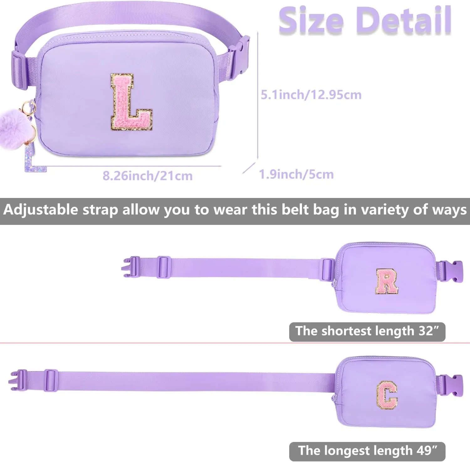 Girls Belt Bag for Fanny Pack - Initial Crossbody Bag for Birthday Gifts for 5 6 7 8 9 10 11 12 13 Year Old Teen Waist Pack Travel Essential M