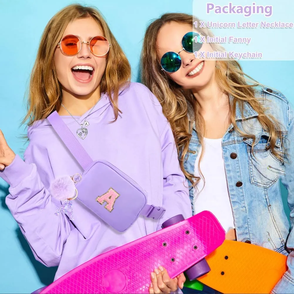 Girls Belt Bag for Fanny Pack - Initial Crossbody Bag for Birthday Gifts for 5 6 7 8 9 10 11 12 13 Year Old Teen Waist Pack Travel Essential M