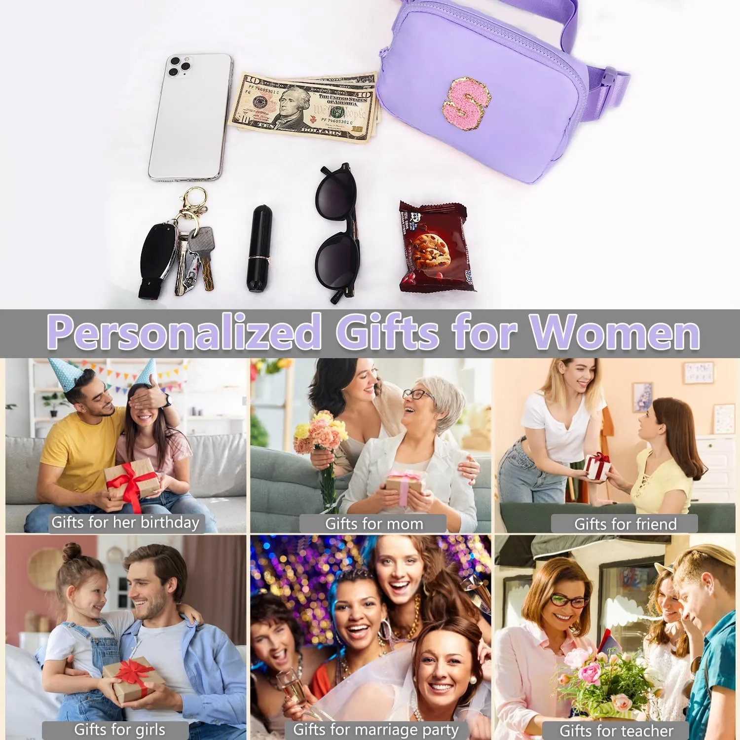 Girls Belt Bag for Fanny Pack - Initial Crossbody Bag for Birthday Gifts for 5 6 7 8 9 10 11 12 13 Year Old Teen Waist Pack Travel Essential M