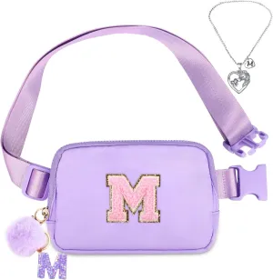 Girls Belt Bag for Fanny Pack - Initial Crossbody Bag for Birthday Gifts for 5 6 7 8 9 10 11 12 13 Year Old Teen Waist Pack Travel Essential M