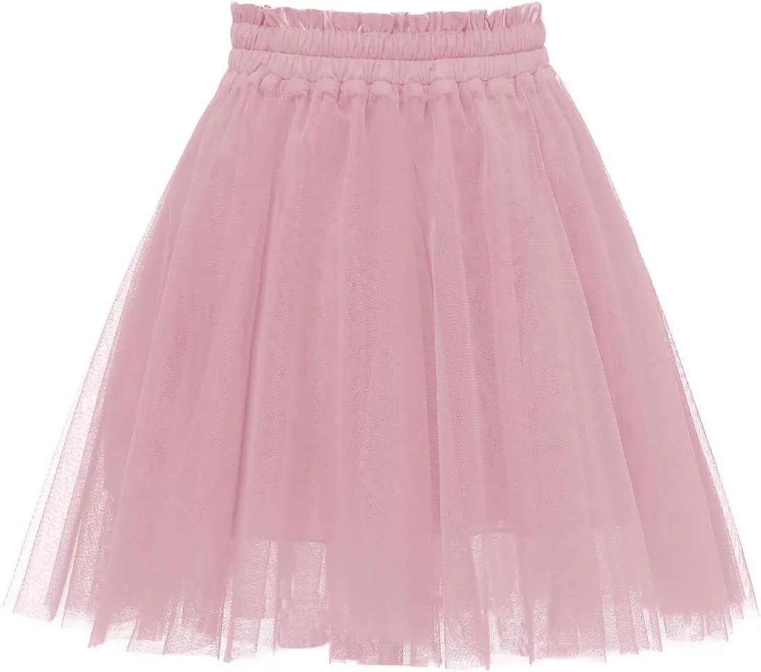 Girstunm Women's Elastic Waist Dancing Dress Princess Mesh Tulle Above Knee Skirts
