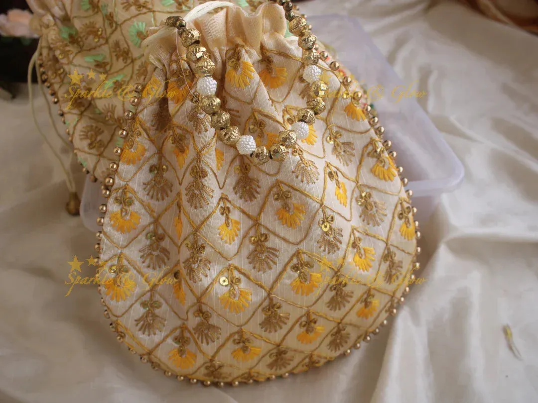 Gold Beaded 8.5*8" Embroidered Potli Bags