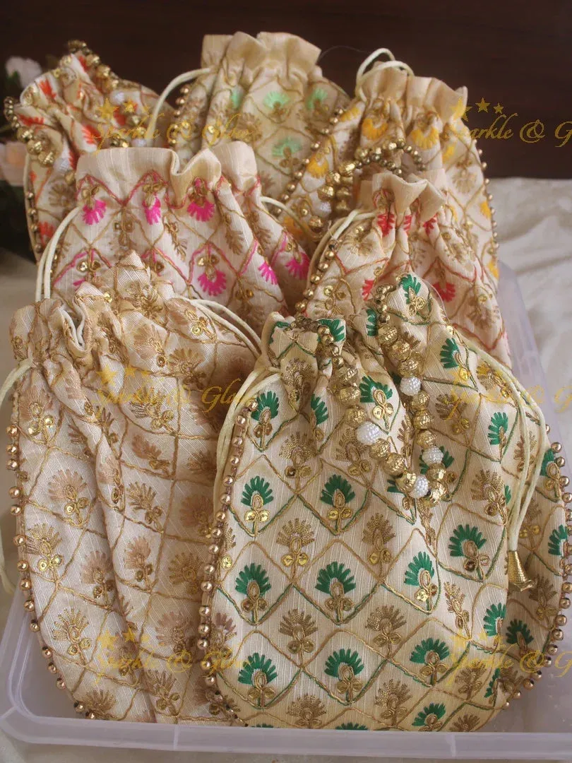 Gold Beaded 8.5*8" Embroidered Potli Bags