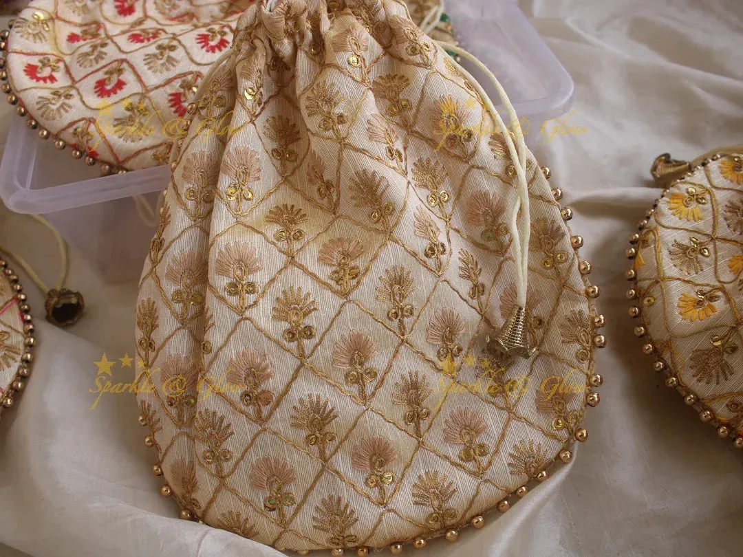 Gold Beaded 8.5*8" Embroidered Potli Bags