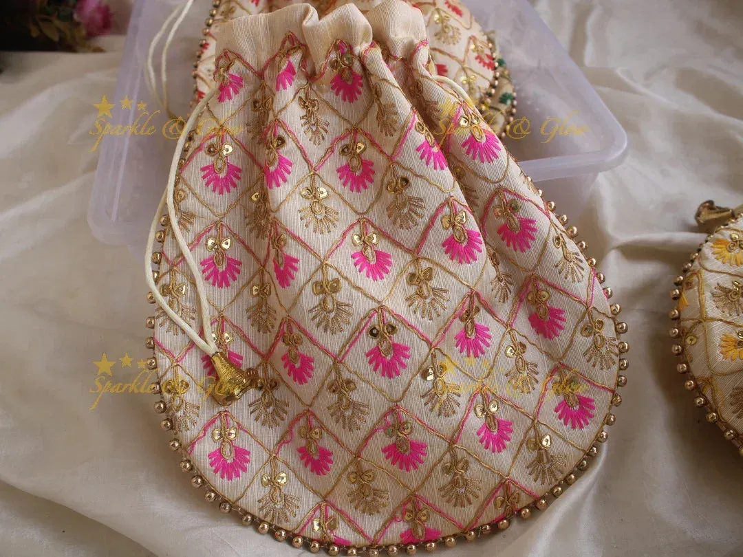 Gold Beaded 8.5*8" Embroidered Potli Bags