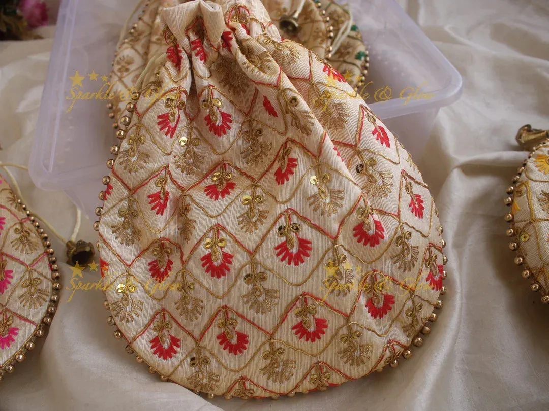 Gold Beaded 8.5*8" Embroidered Potli Bags