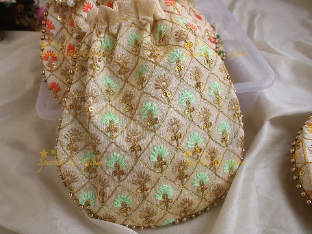 Gold Beaded 8.5*8" Embroidered Potli Bags