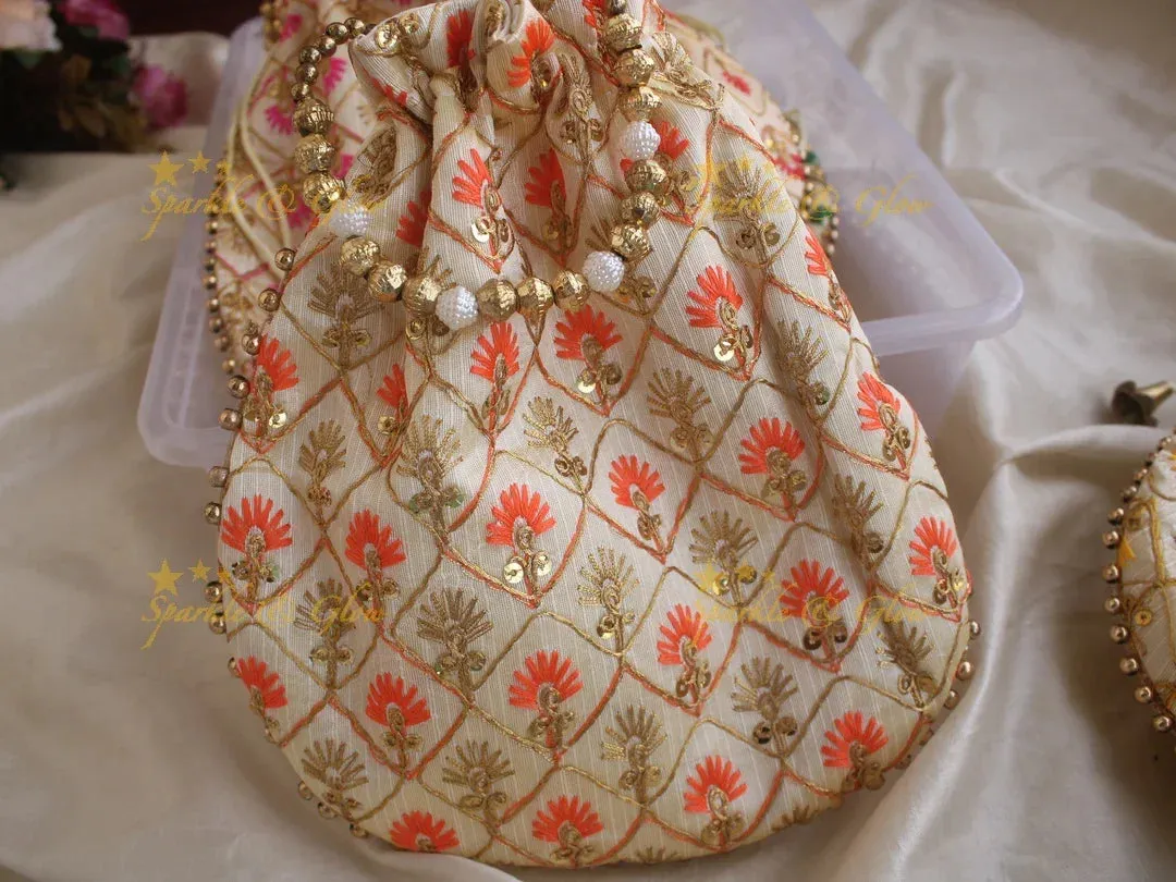 Gold Beaded 8.5*8" Embroidered Potli Bags