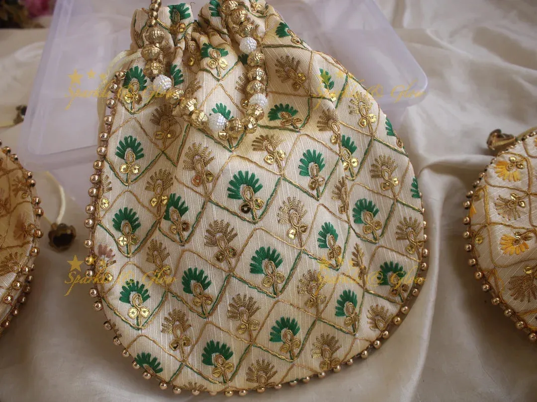 Gold Beaded 8.5*8" Embroidered Potli Bags