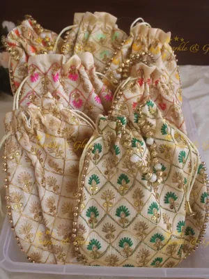 Gold Beaded 8.5*8" Embroidered Potli Bags