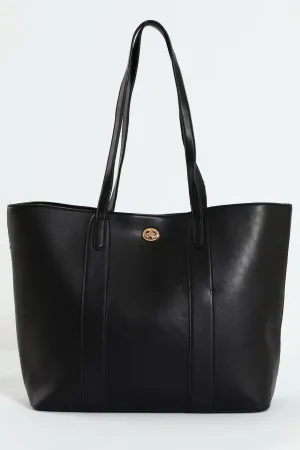 Gold Clasp Large Shopper - Black