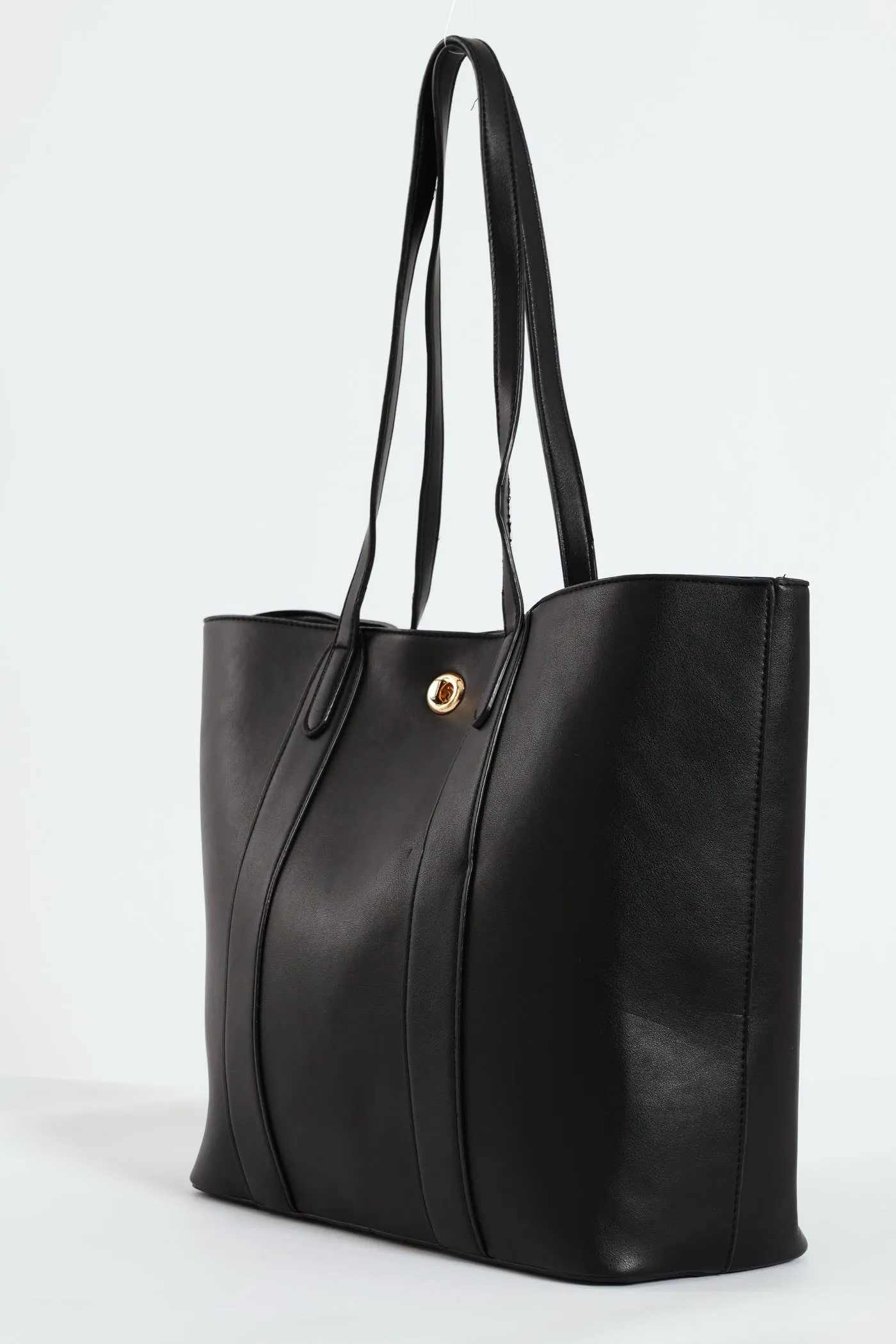Gold Clasp Large Shopper - Black