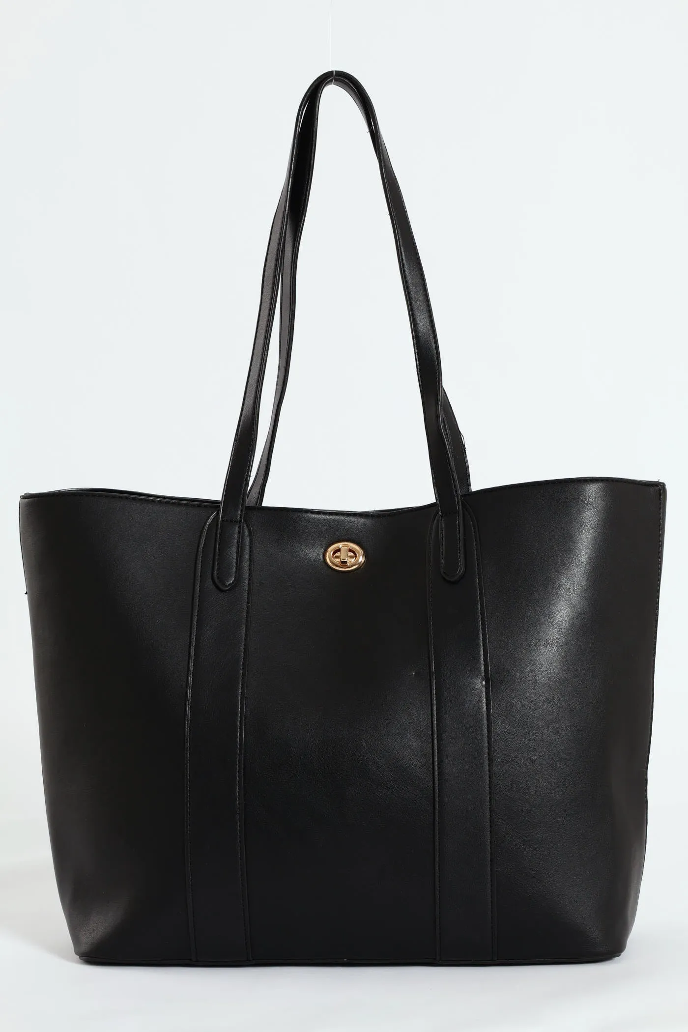 Gold Clasp Large Shopper - Black