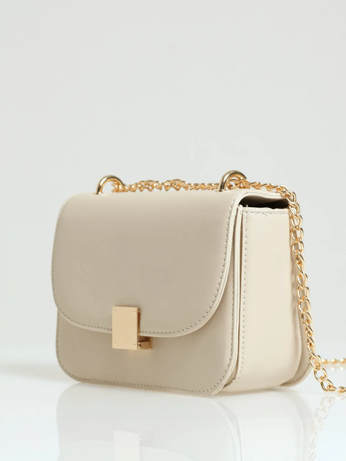 Gold Clasp Satchel - Cream