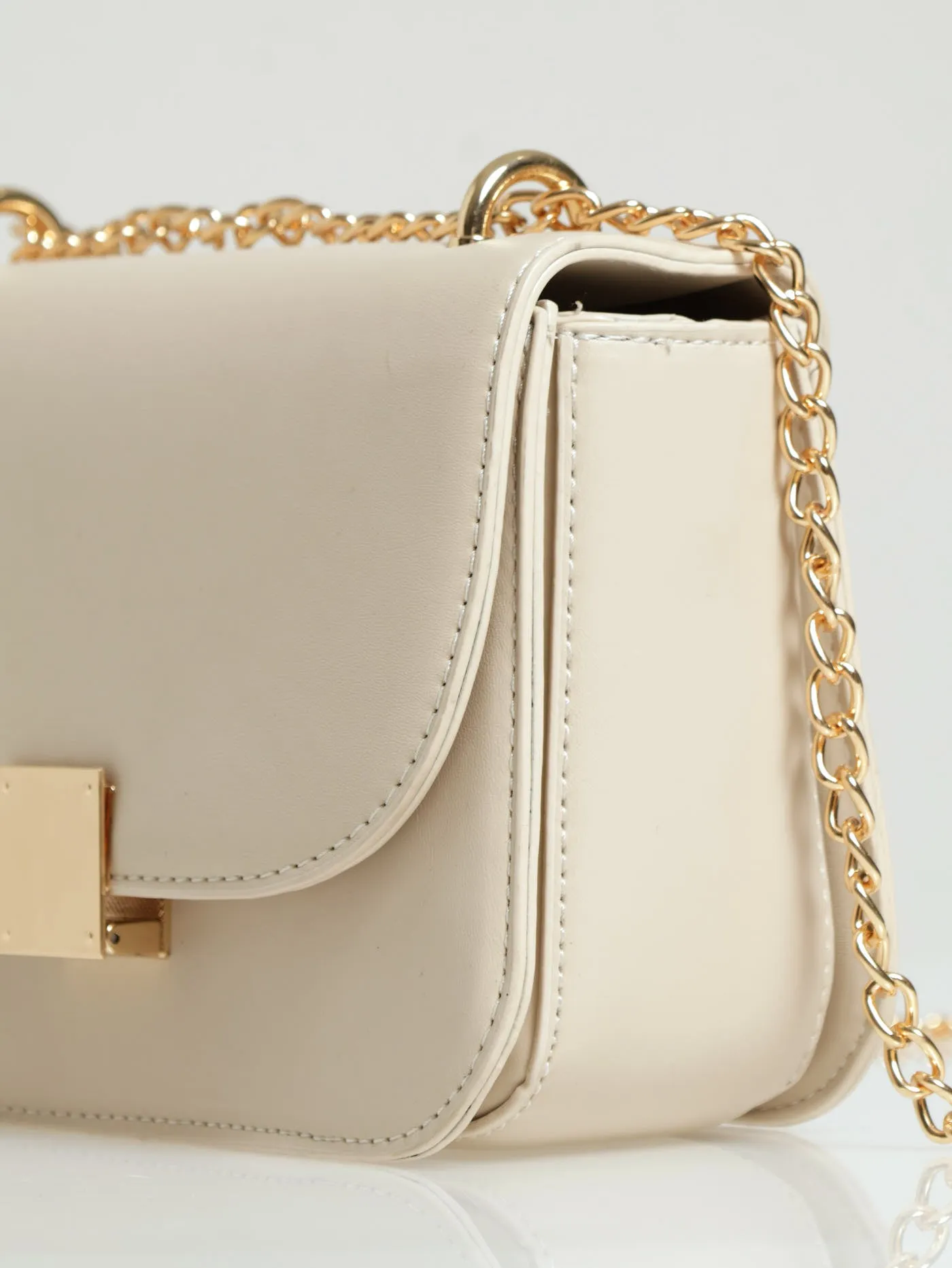 Gold Clasp Satchel - Cream