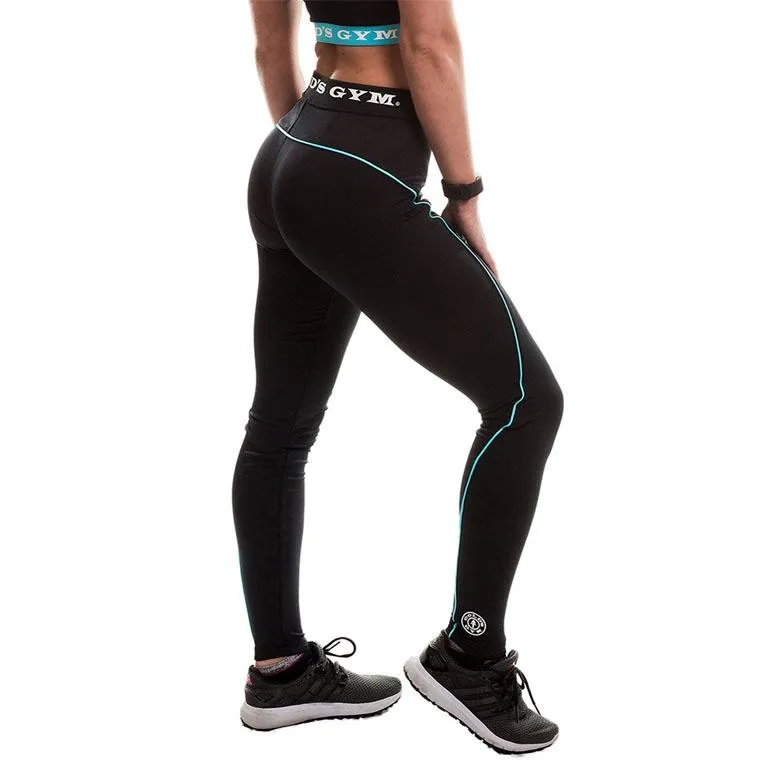 Golds Gym Ladies Long Gym Leggings - Black-Turquoise