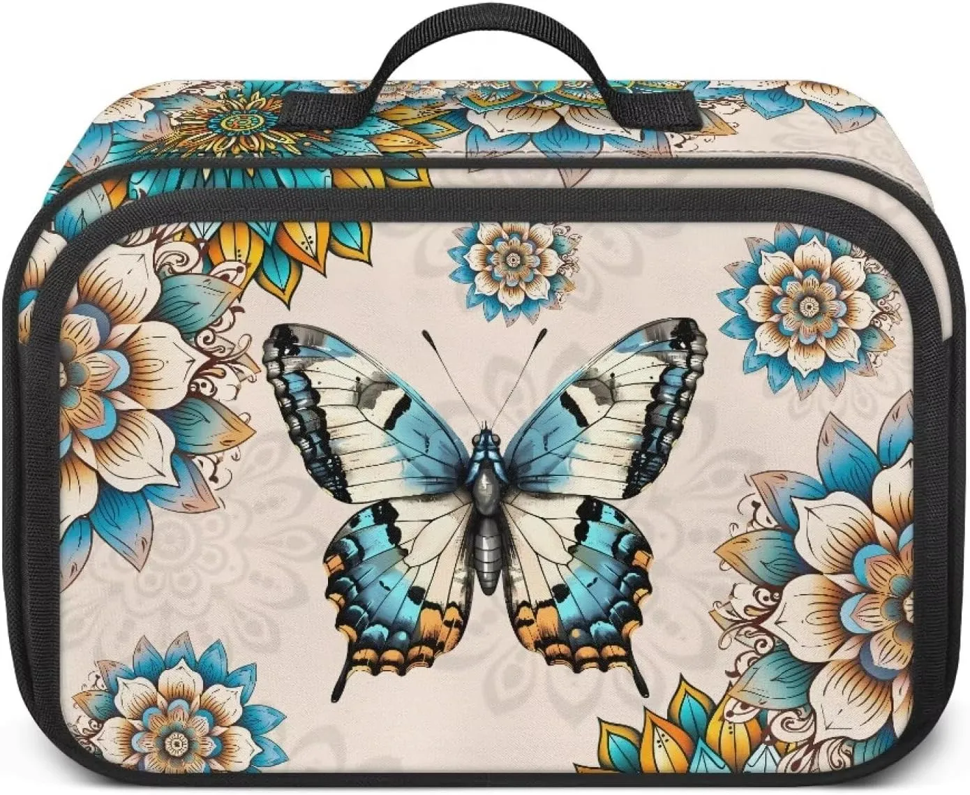 Gomyblomy Boho Butterfly Baby Stroller Organizer with Cup Holder Floral Stroller Bags with Double Hanging Hooks and Shoulder Strap Universal Fit for Most Strollers