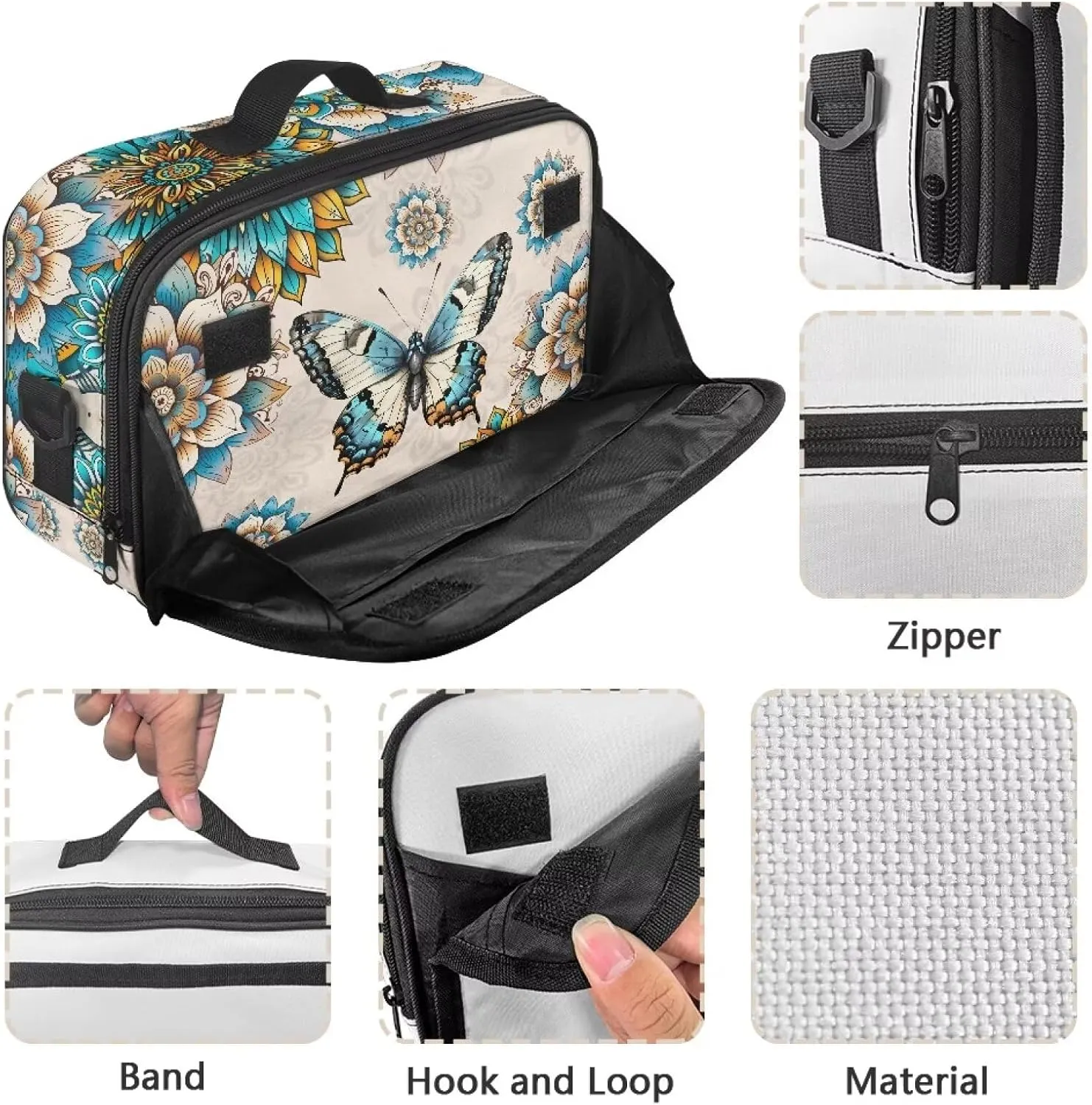 Gomyblomy Boho Butterfly Baby Stroller Organizer with Cup Holder Floral Stroller Bags with Double Hanging Hooks and Shoulder Strap Universal Fit for Most Strollers
