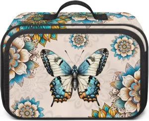 Gomyblomy Boho Butterfly Baby Stroller Organizer with Cup Holder Floral Stroller Bags with Double Hanging Hooks and Shoulder Strap Universal Fit for Most Strollers