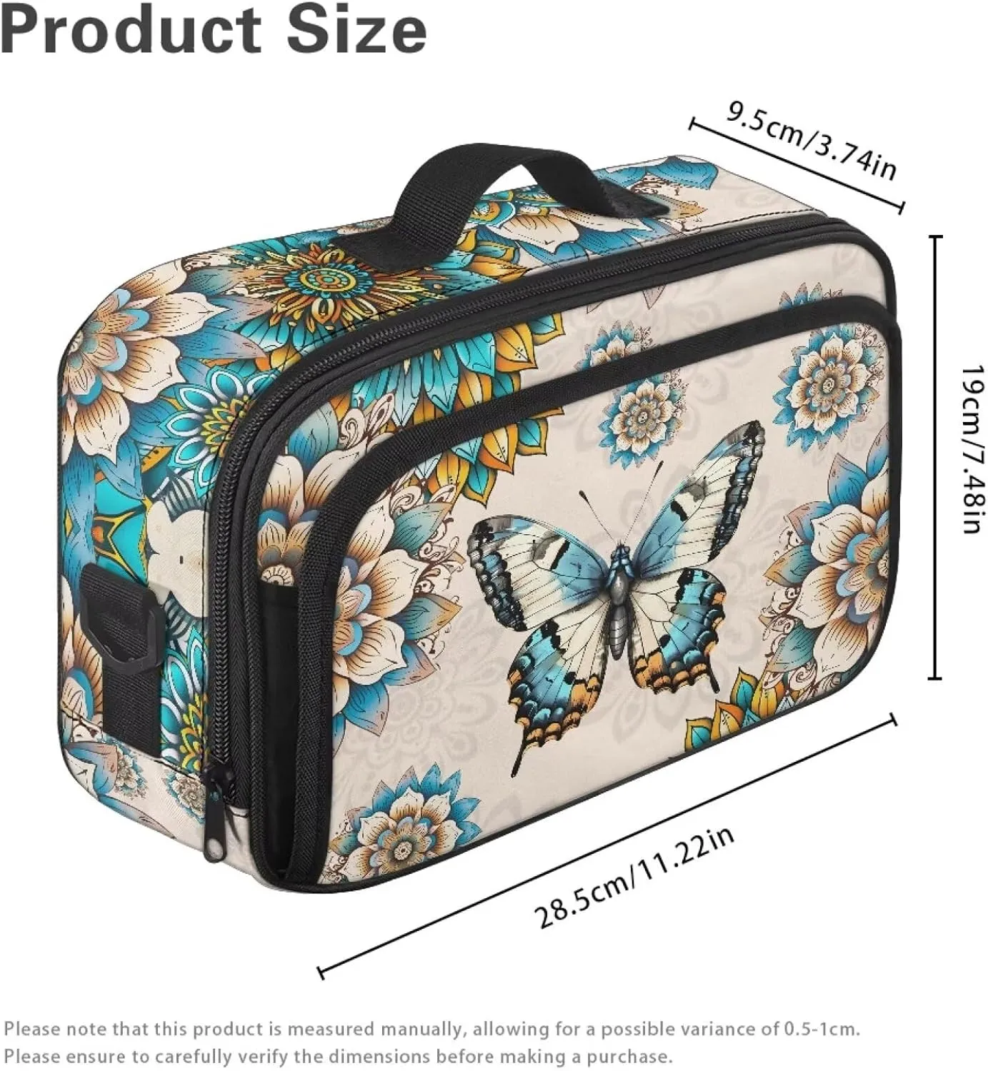 Gomyblomy Boho Butterfly Baby Stroller Organizer with Cup Holder Floral Stroller Bags with Double Hanging Hooks and Shoulder Strap Universal Fit for Most Strollers