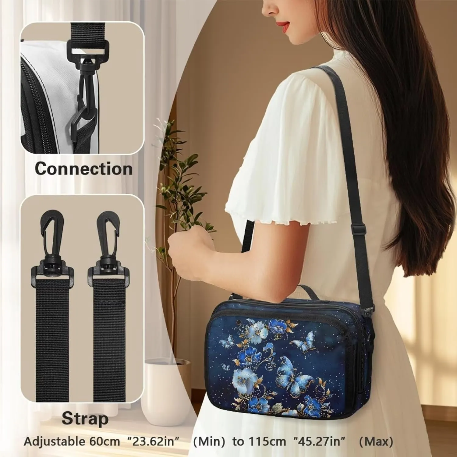 Gomyblomy Butterfly Flowers Stroller Caddy Organizer Blue Baby Stroller Bags Storage Attachment with Non Slip Scure Hooks Universal Stroller Accessories Gifts for New Moms