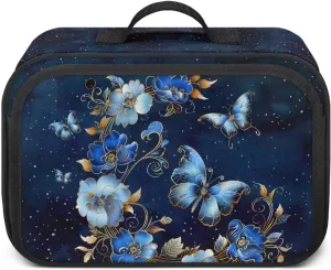 Gomyblomy Butterfly Flowers Stroller Caddy Organizer Blue Baby Stroller Bags Storage Attachment with Non Slip Scure Hooks Universal Stroller Accessories Gifts for New Moms