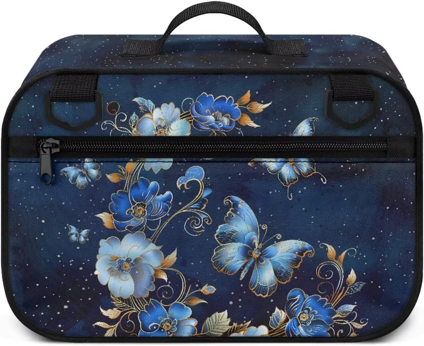 Gomyblomy Butterfly Flowers Stroller Caddy Organizer Blue Baby Stroller Bags Storage Attachment with Non Slip Scure Hooks Universal Stroller Accessories Gifts for New Moms