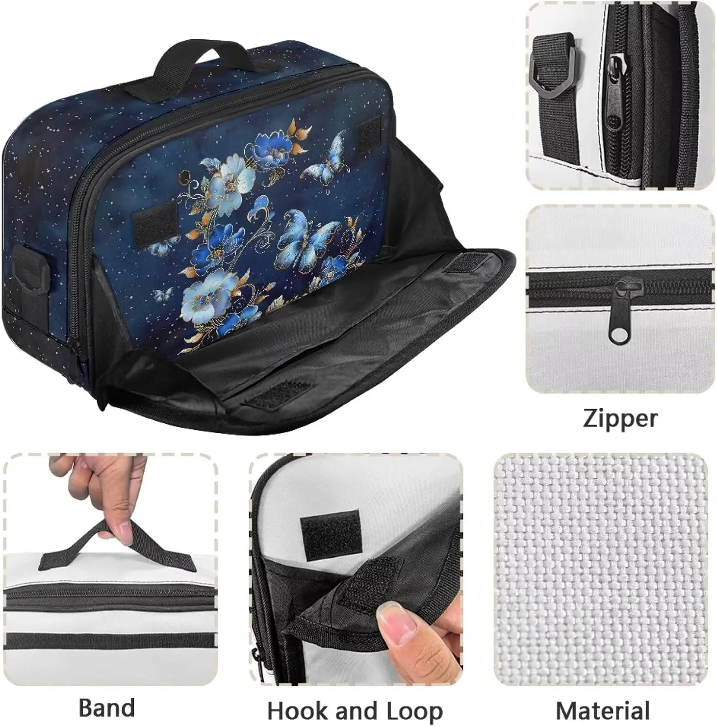 Gomyblomy Butterfly Flowers Stroller Caddy Organizer Blue Baby Stroller Bags Storage Attachment with Non Slip Scure Hooks Universal Stroller Accessories Gifts for New Moms