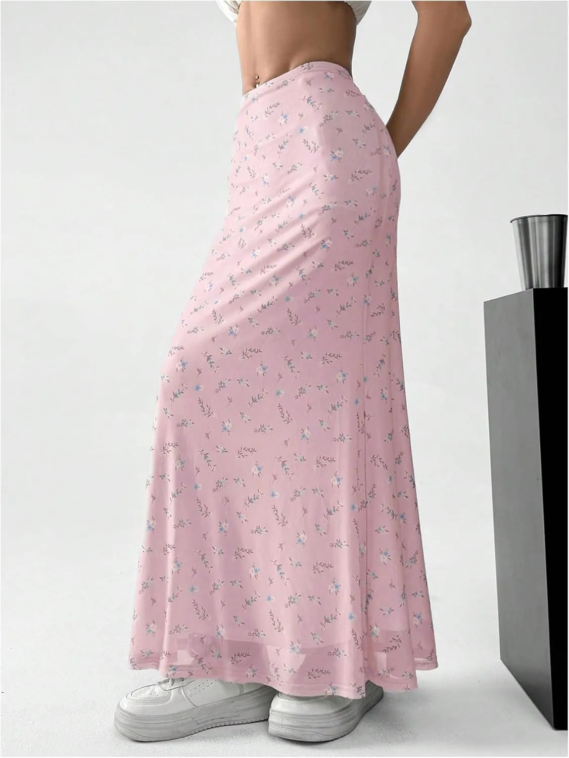 GORGLITTER Women's Floral Flowy Mesh Maxi Skirt High Waisted A Line Long Skirts Summer Outfits