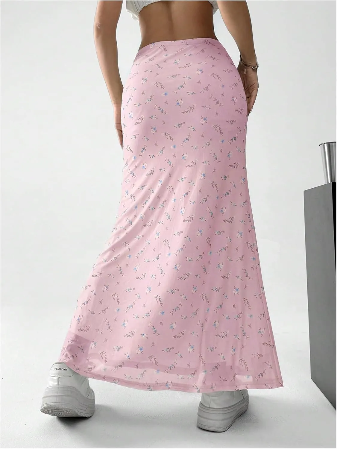 GORGLITTER Women's Floral Flowy Mesh Maxi Skirt High Waisted A Line Long Skirts Summer Outfits