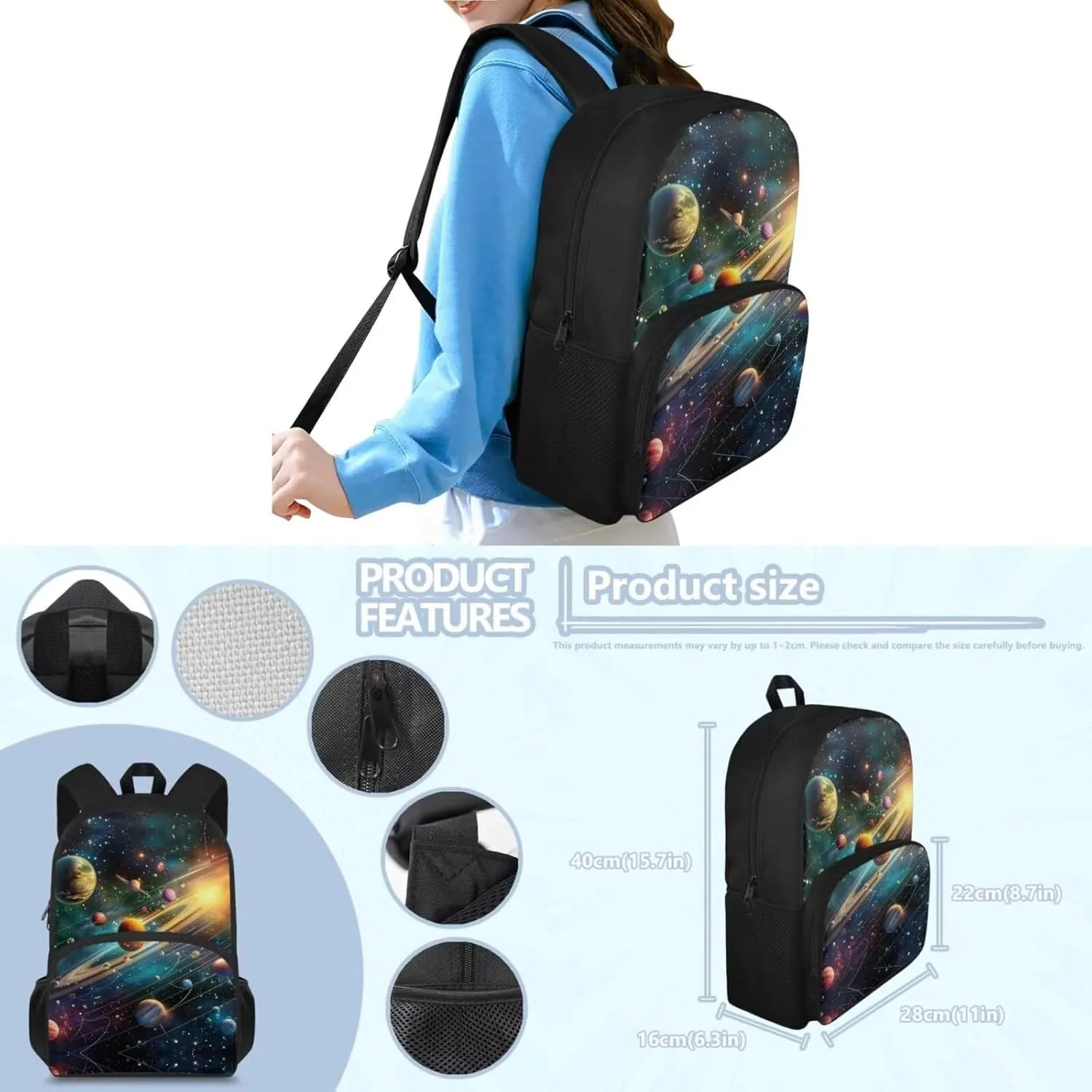 Gradient 4 Piece Backpack Set for Girl Galaxy Print Portable Kids Backpack for Girls Age 6-8 Waterproof Oil Proof Meal Prep Bags for Middle School Secondary Schools