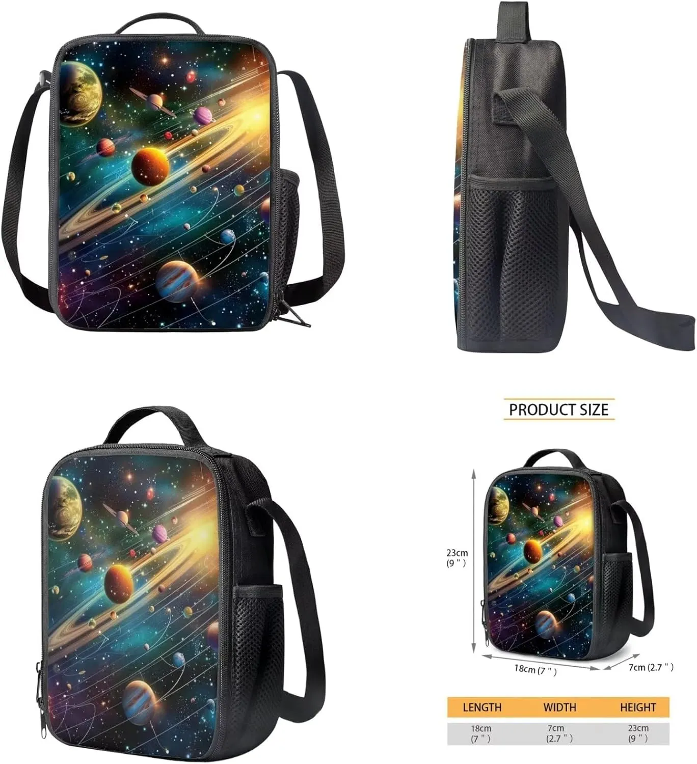 Gradient 4 Piece Backpack Set for Girl Galaxy Print Portable Kids Backpack for Girls Age 6-8 Waterproof Oil Proof Meal Prep Bags for Middle School Secondary Schools