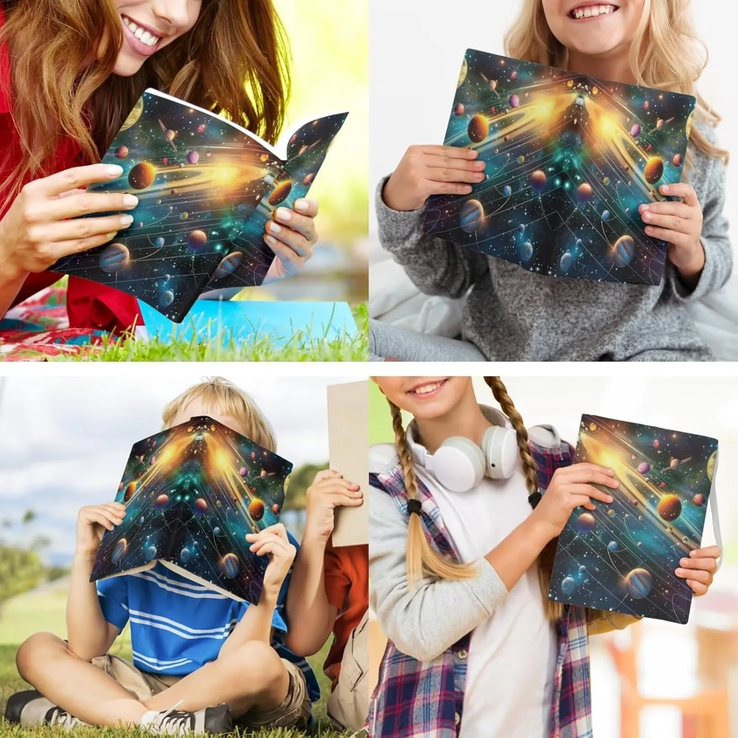 Gradient 4 Piece Backpack Set for Girl Galaxy Print Portable Kids Backpack for Girls Age 6-8 Waterproof Oil Proof Meal Prep Bags for Middle School Secondary Schools