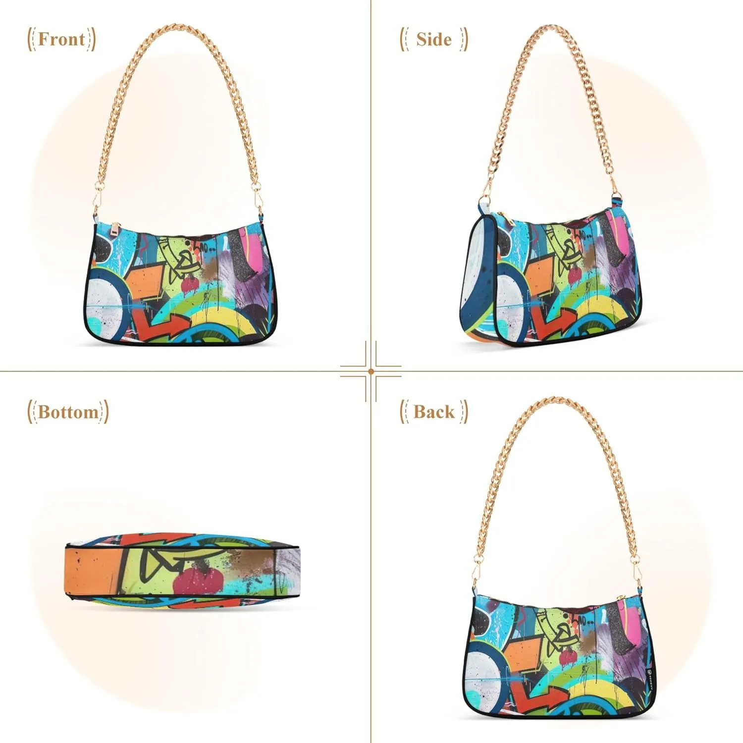 Graffiti Painting Abstract Chain Purse Hobo Clutch Bag Women's Designer Inspire Handbags Shoulder Strap