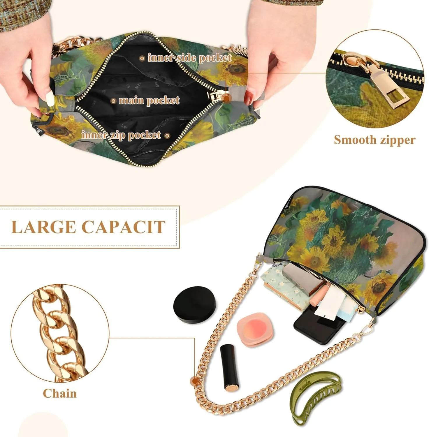Graffiti Painting Abstract Chain Purse Hobo Clutch Bag Women's Designer Inspire Handbags Shoulder Strap