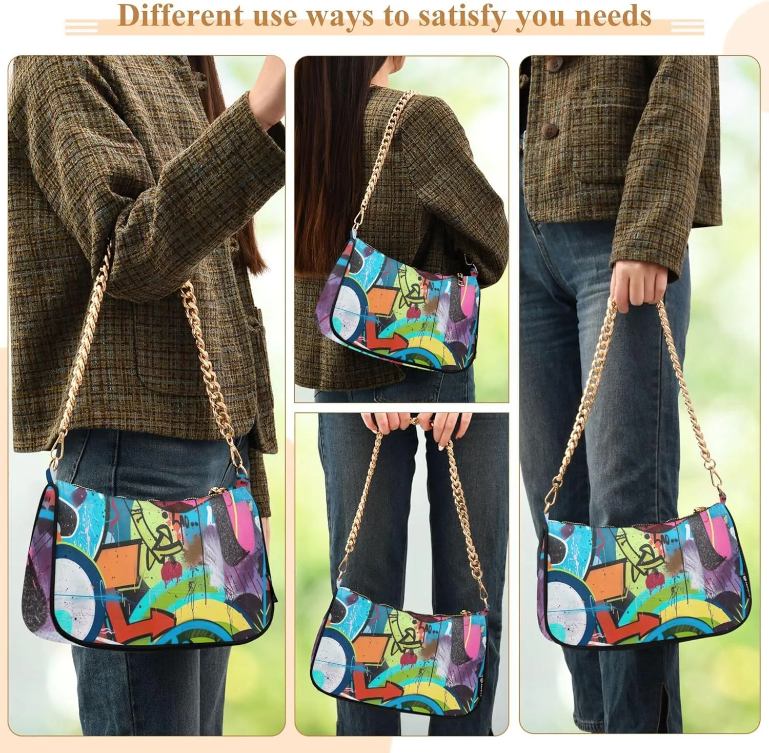 Graffiti Painting Abstract Chain Purse Hobo Clutch Bag Women's Designer Inspire Handbags Shoulder Strap