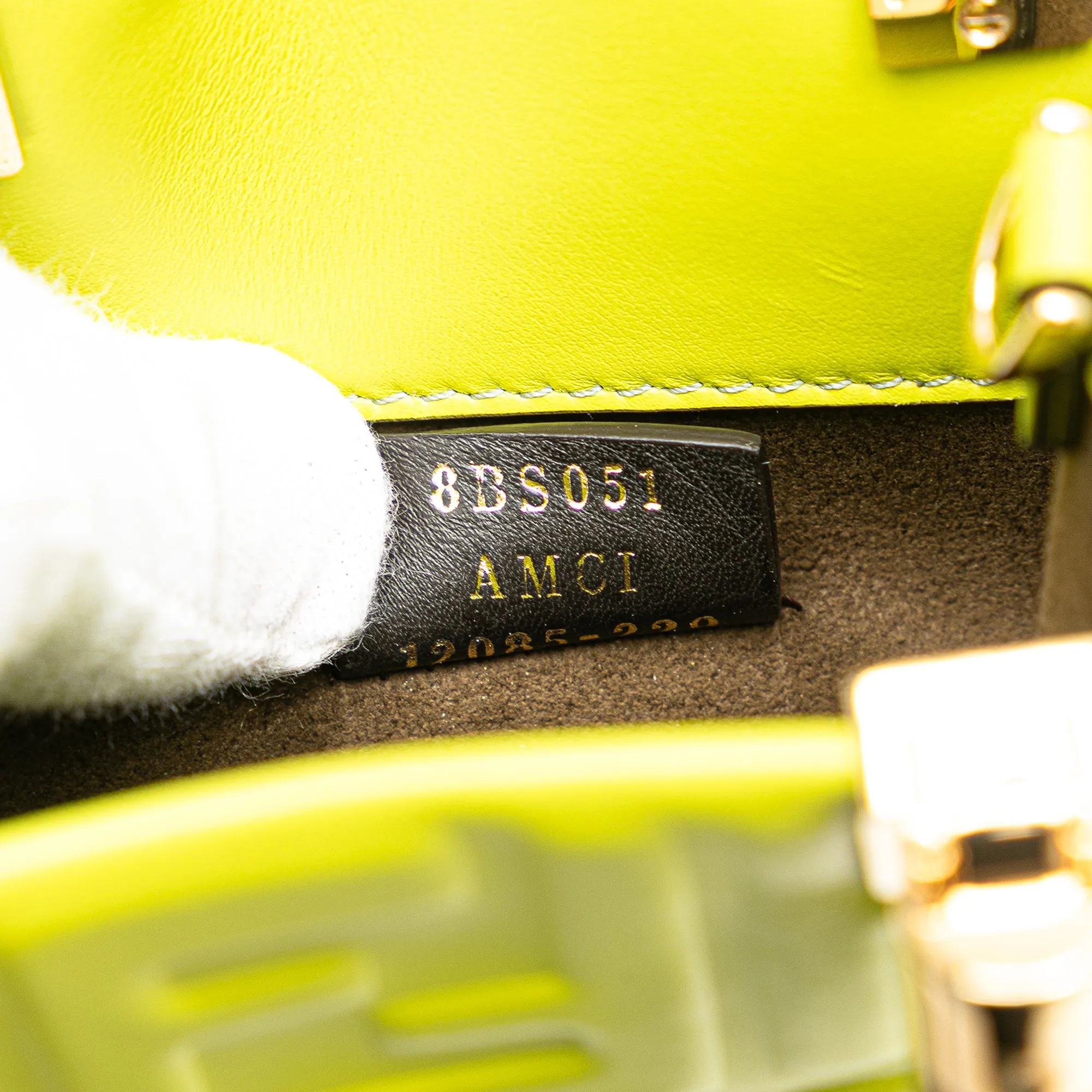 Green Fendi Mini Zucca Embossed Leather Sunshine Shopper Tote Satchel