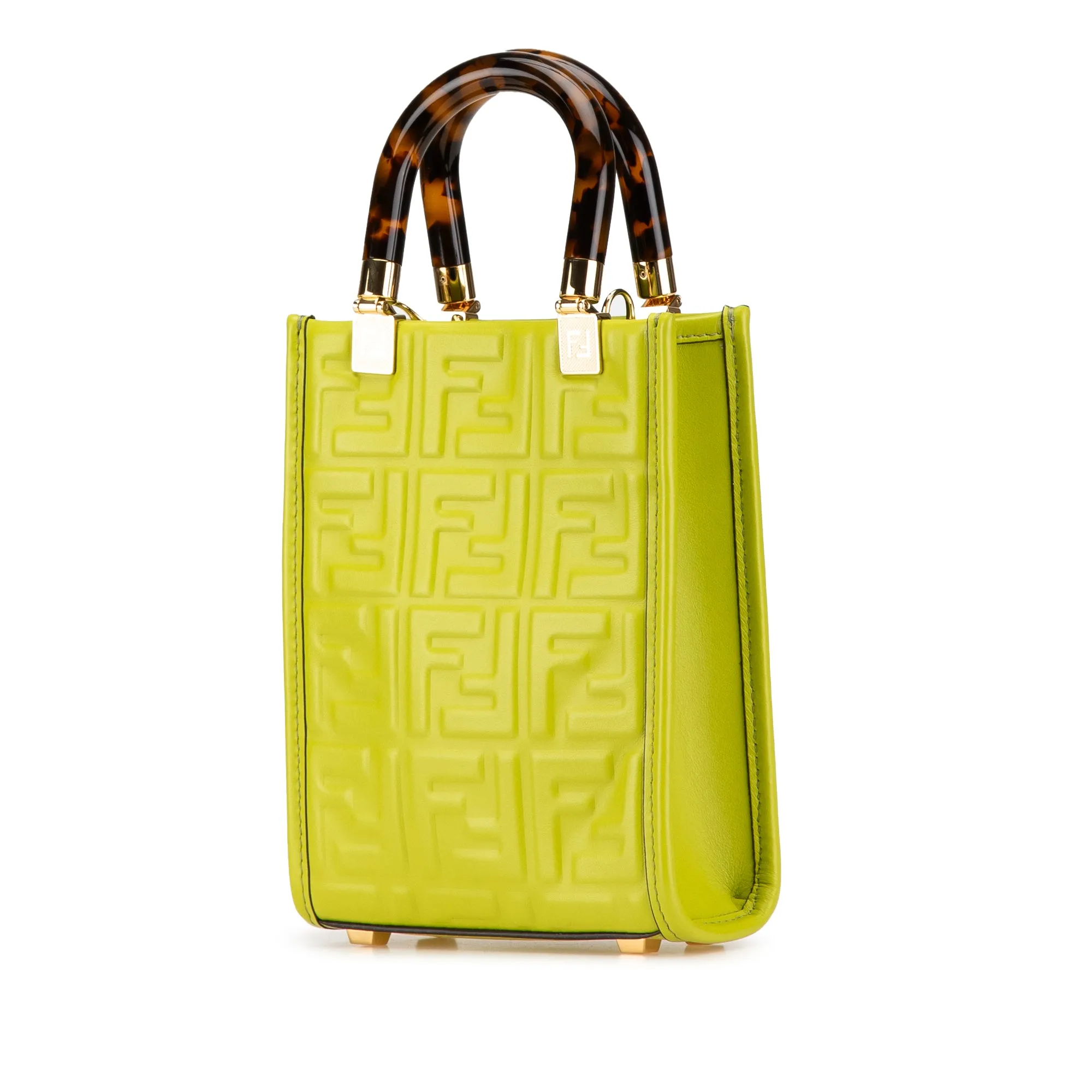Green Fendi Mini Zucca Embossed Leather Sunshine Shopper Tote Satchel