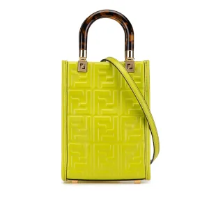 Green Fendi Mini Zucca Embossed Leather Sunshine Shopper Tote Satchel