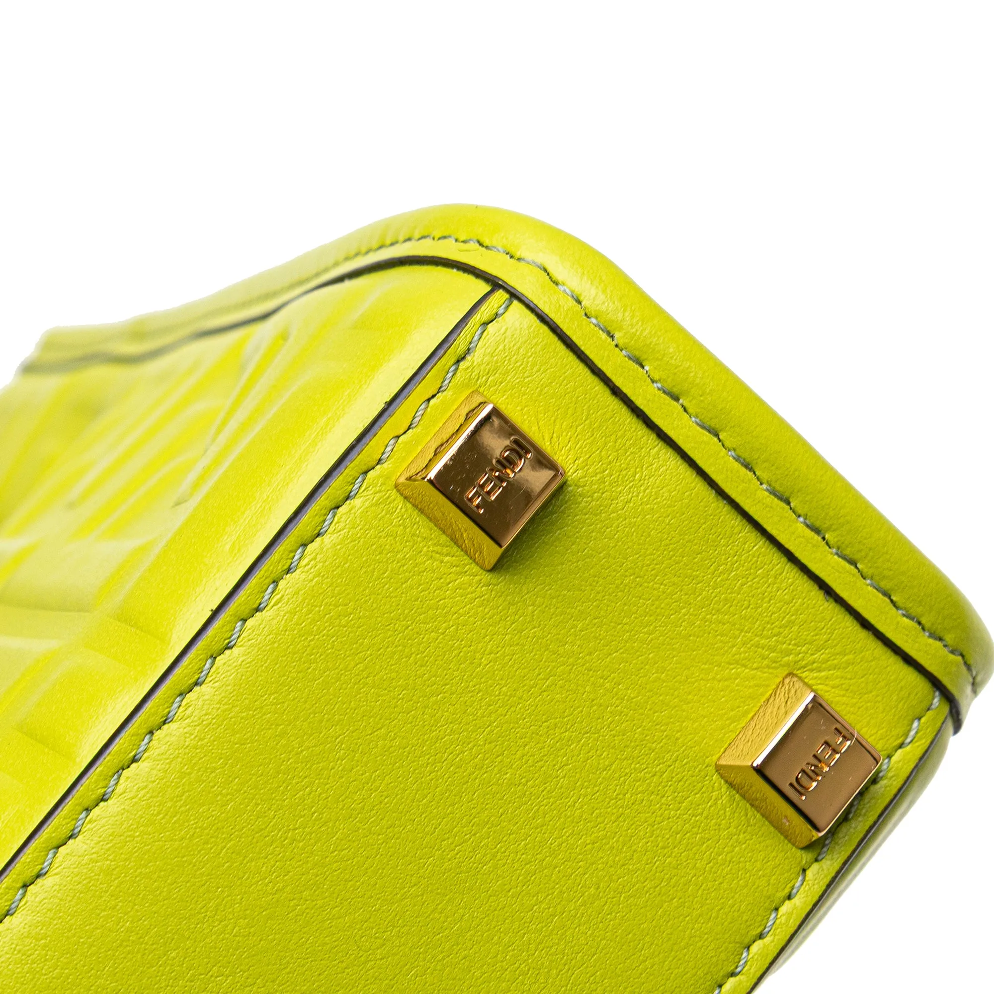 Green Fendi Mini Zucca Embossed Leather Sunshine Shopper Tote Satchel