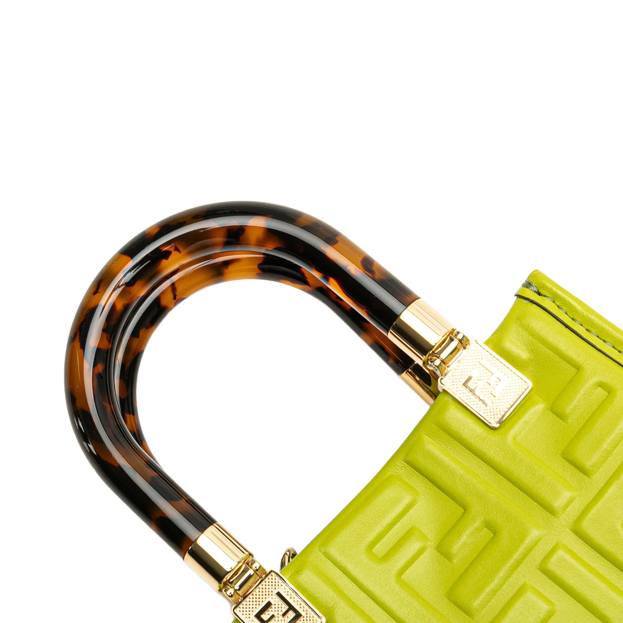 Green Fendi Mini Zucca Embossed Leather Sunshine Shopper Tote Satchel