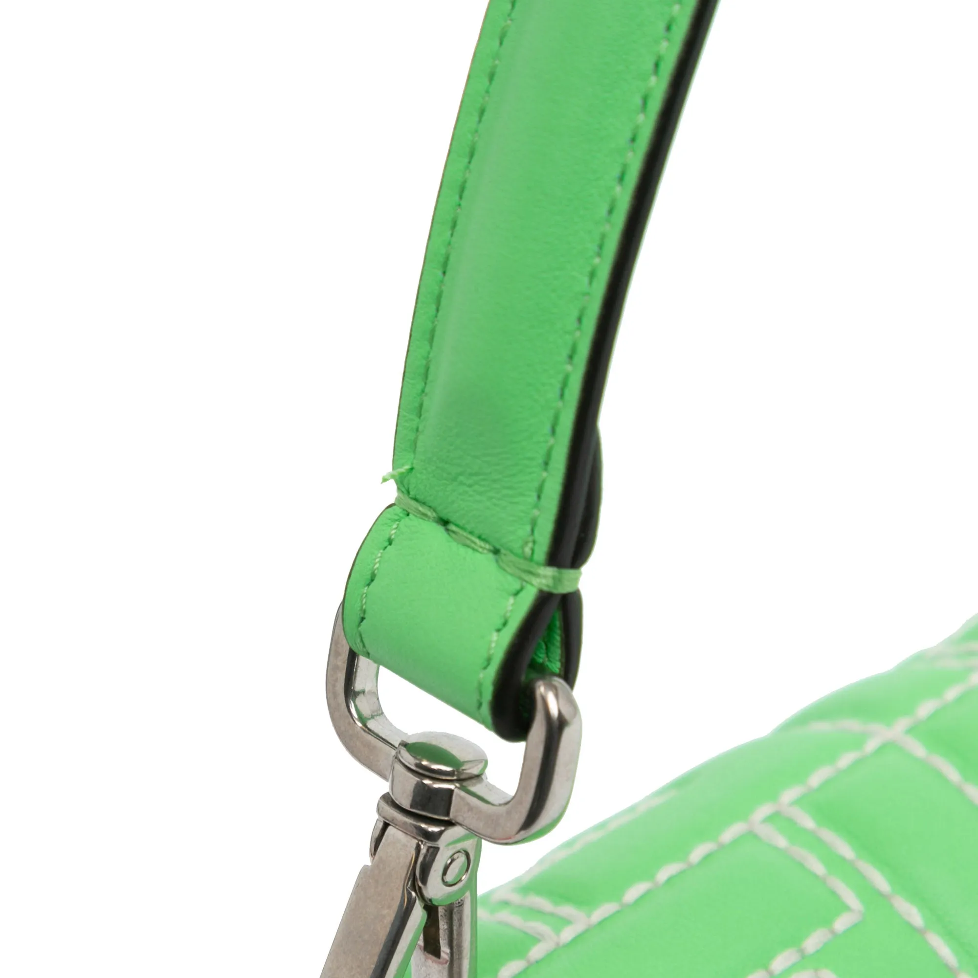 Green Fendi Zucca Embossed Stitched Leather Baguette Satchel