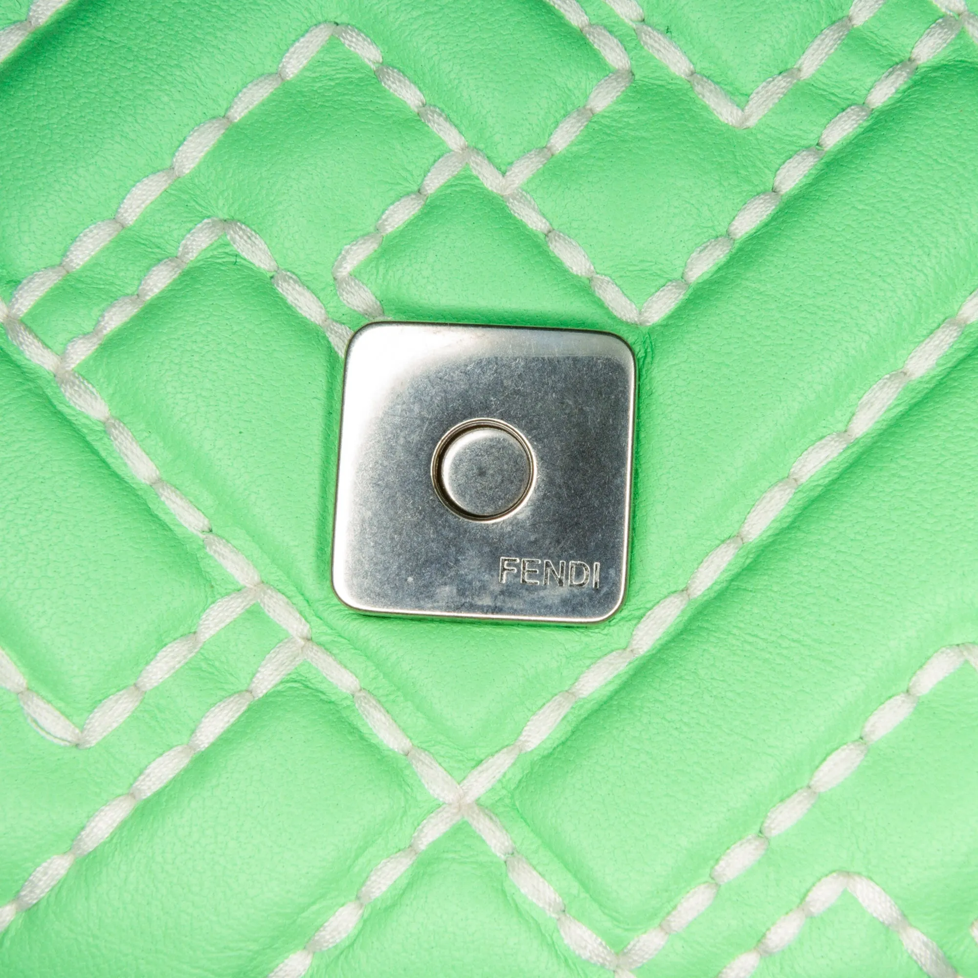 Green Fendi Zucca Embossed Stitched Leather Baguette Satchel