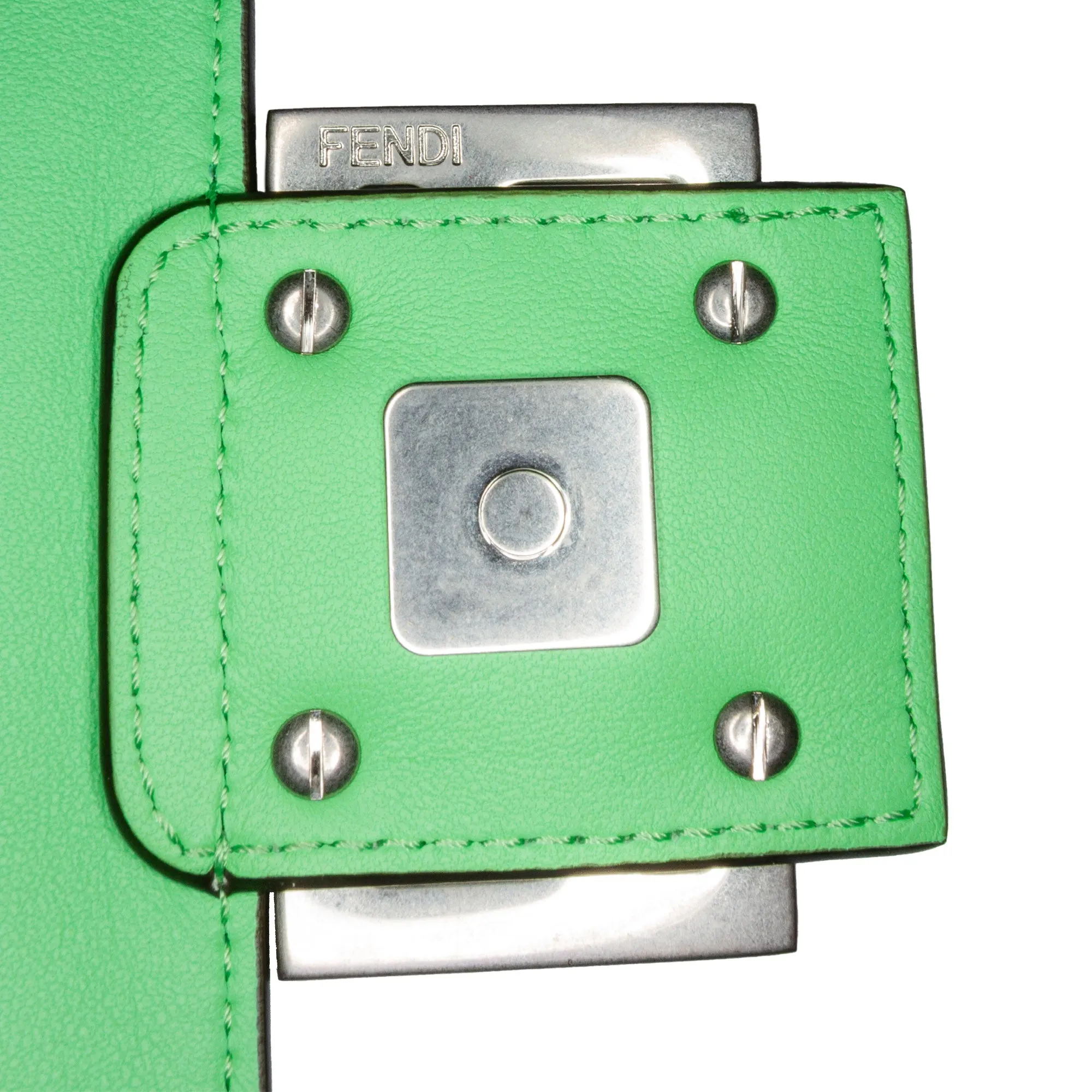 Green Fendi Zucca Embossed Stitched Leather Baguette Satchel