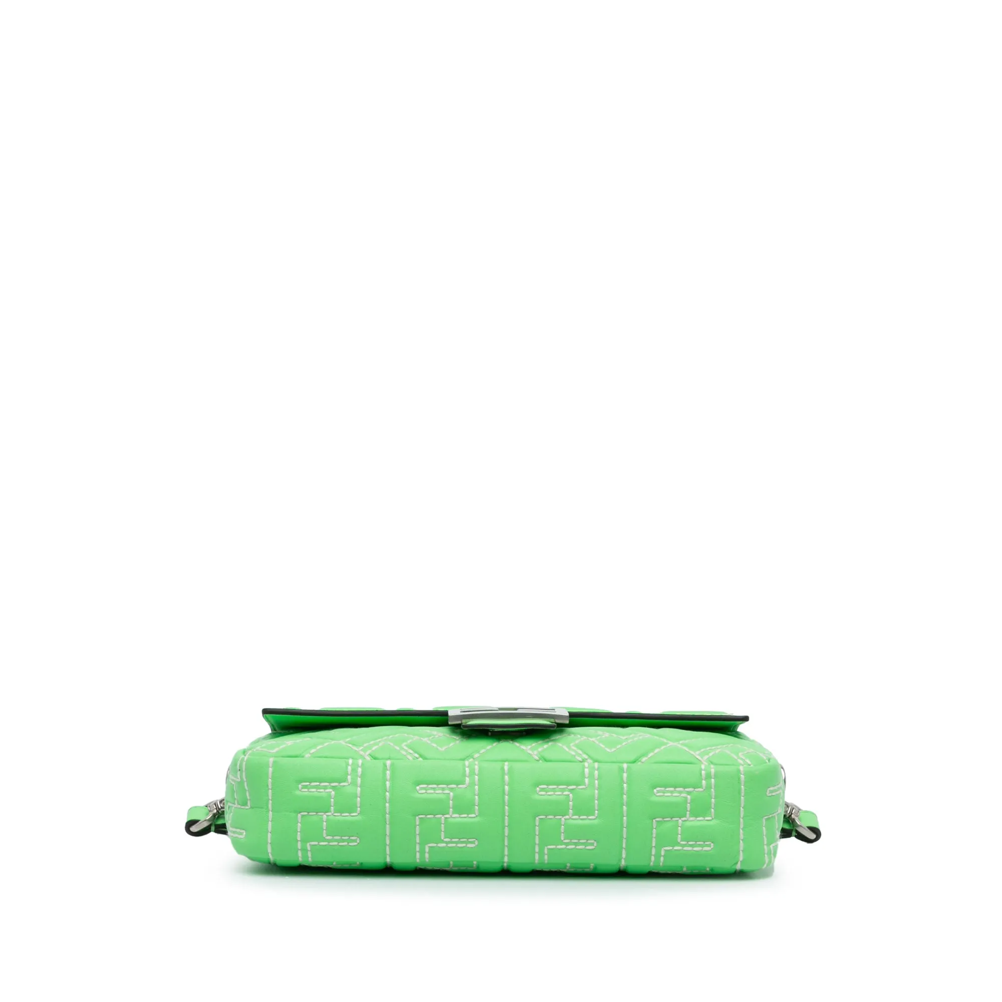 Green Fendi Zucca Embossed Stitched Leather Baguette Satchel