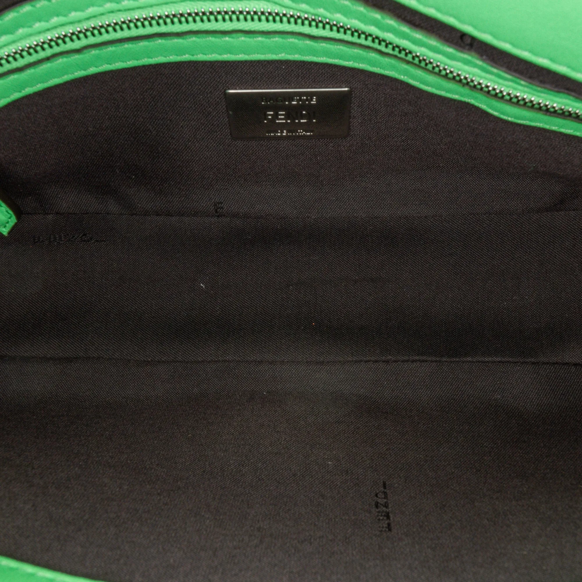 Green Fendi Zucca Embossed Stitched Leather Baguette Satchel