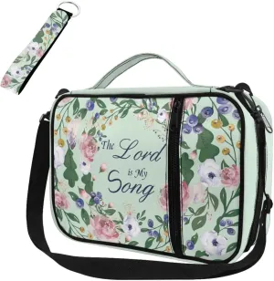 Green Floral Print Bible Cover Case for Women Large Size Casual Lightweight Bible Carring Case with Keychain Zipper Pocket for Worship Travel Use Fits Standard Size Bible 9.6"x7.5"x2.5