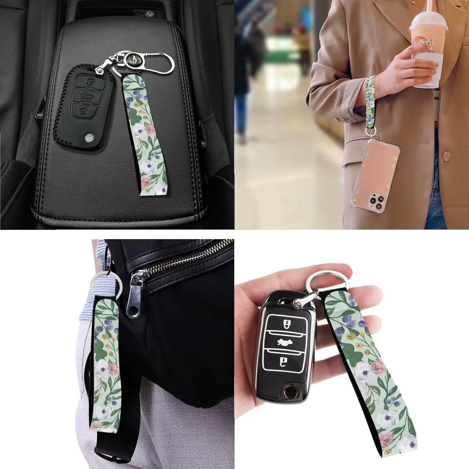 Green Floral Print Bible Cover Case for Women Large Size Casual Lightweight Bible Carring Case with Keychain Zipper Pocket for Worship Travel Use Fits Standard Size Bible 9.6"x7.5"x2.5