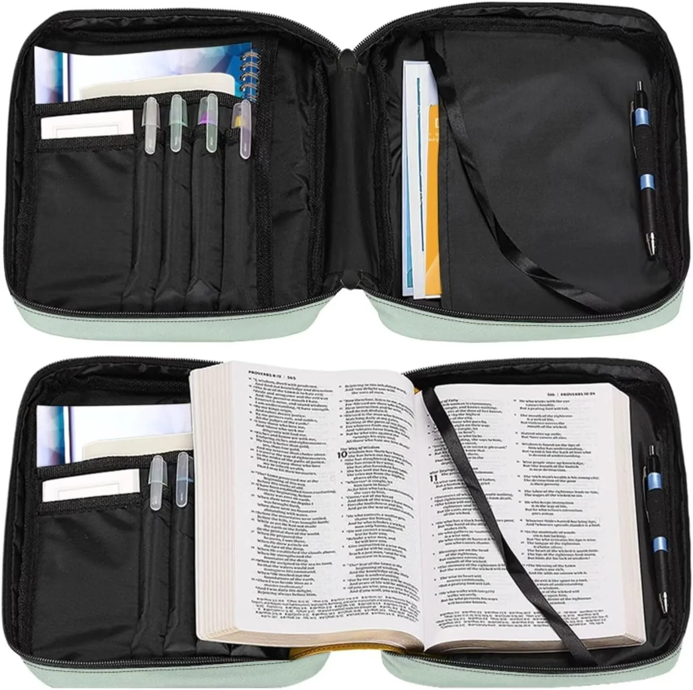 Green Floral Print Bible Cover Case for Women Large Size Casual Lightweight Bible Carring Case with Keychain Zipper Pocket for Worship Travel Use Fits Standard Size Bible 9.6"x7.5"x2.5